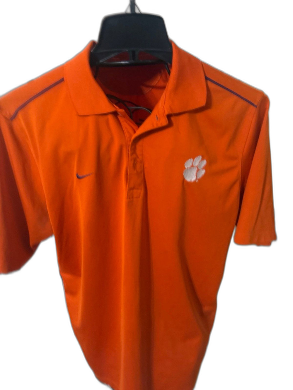 NIKE Dri-Fit Clemson Tigers Orange Striped Polo Men’s Size Large